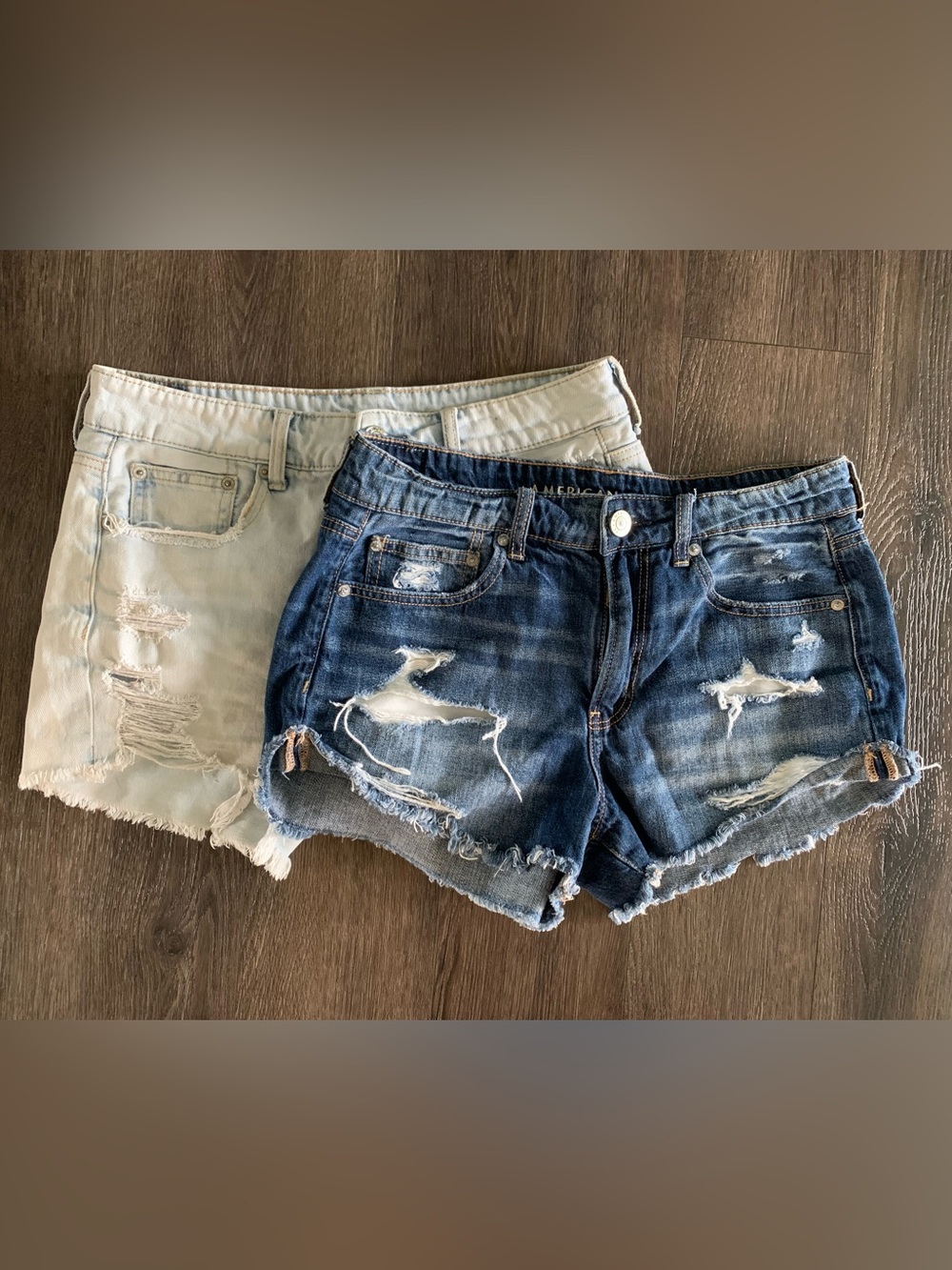 American Eagle Outfitters Distressed Denim Shorts - Dark Blue & Light Wash